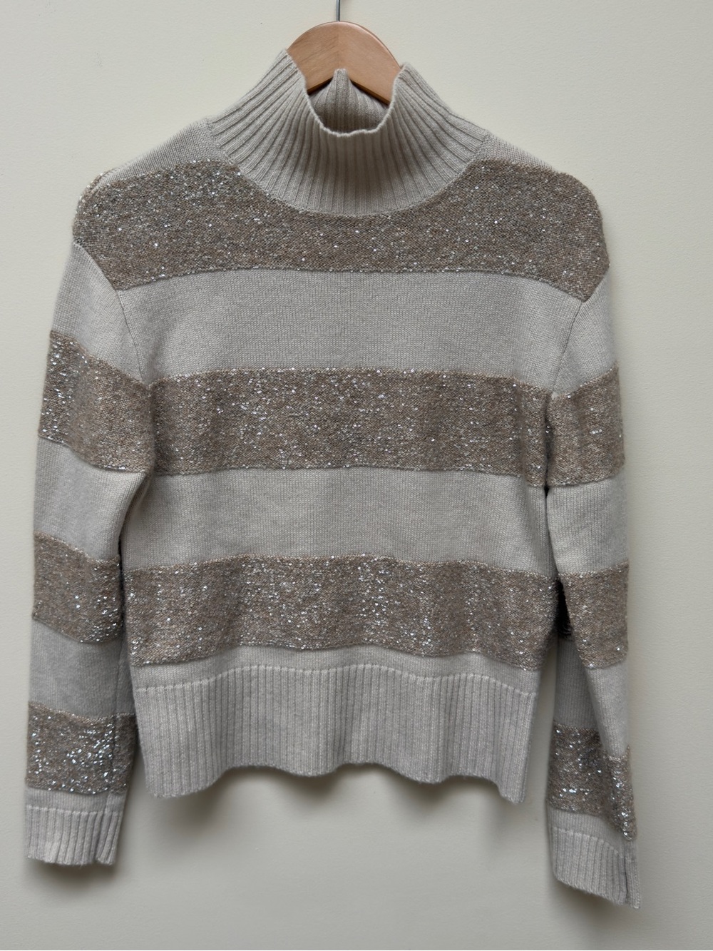 Turtleneck Stripe Sweater in Beige and Cream